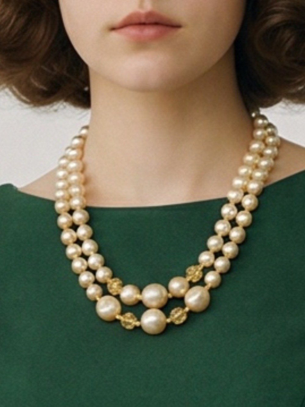 Vintage 50s faux pearls bead layered necklace special occasion mrs maisel pin up